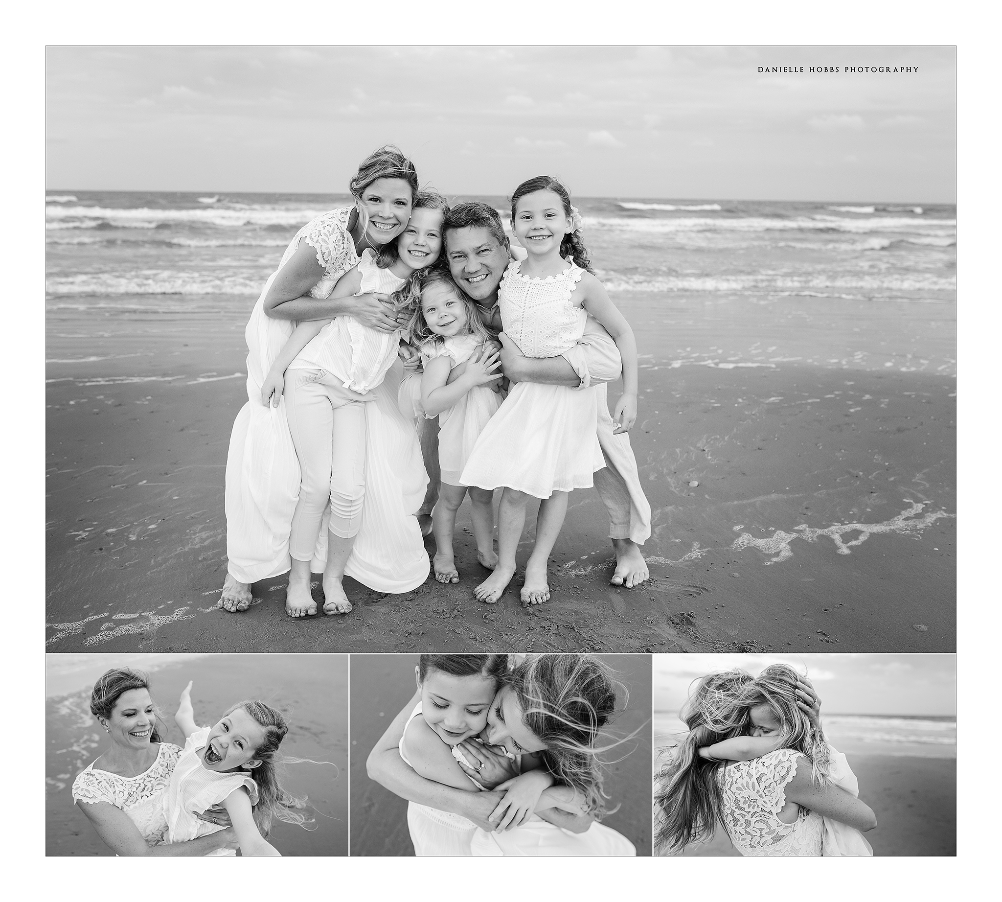 Mom and kids with family on the beach