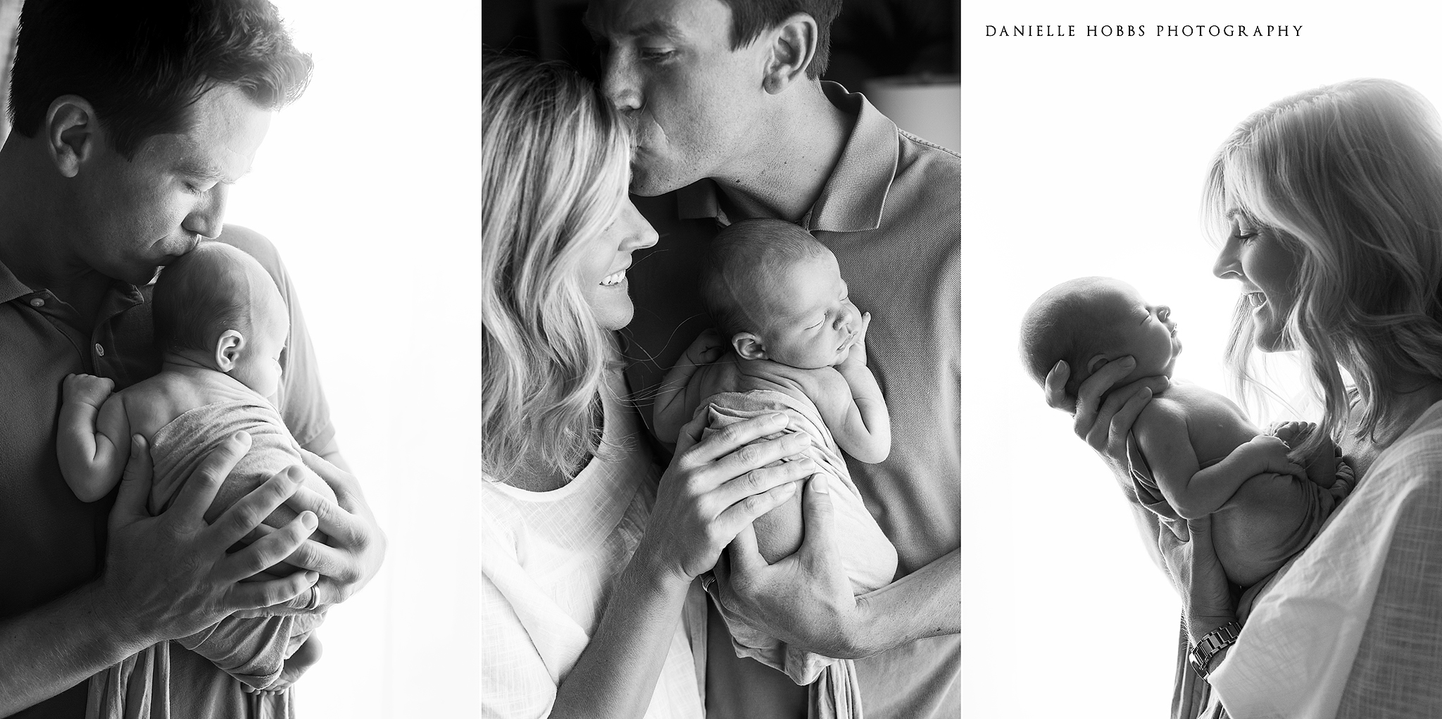 New Parents with baby black and white photography