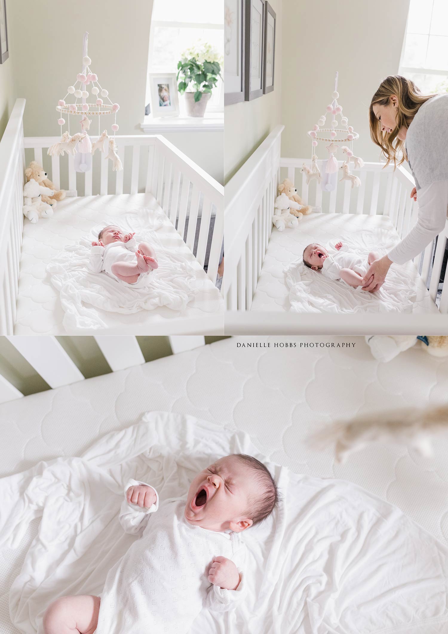 newborn laying in crib yawning washington dc newborn pictures