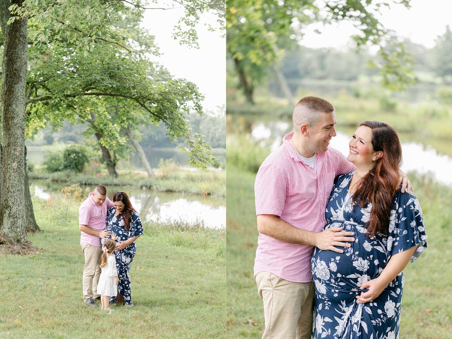 Northern Virginia Maternity Photography family in front of lake